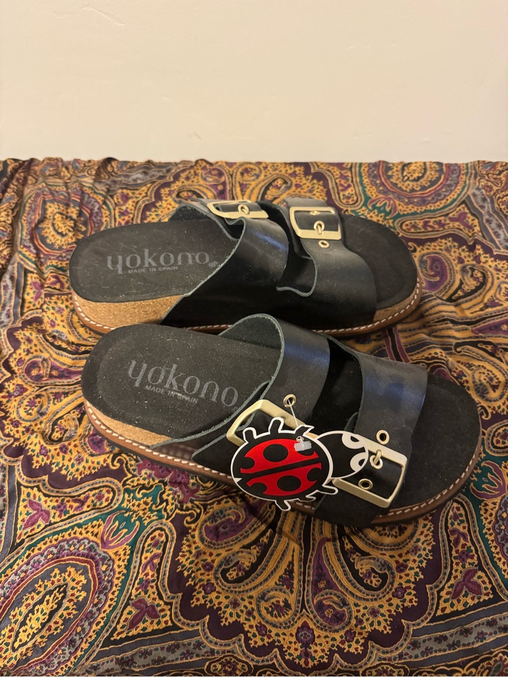 Yokono Kids Black Double-Band Slide Sandals with Buckles